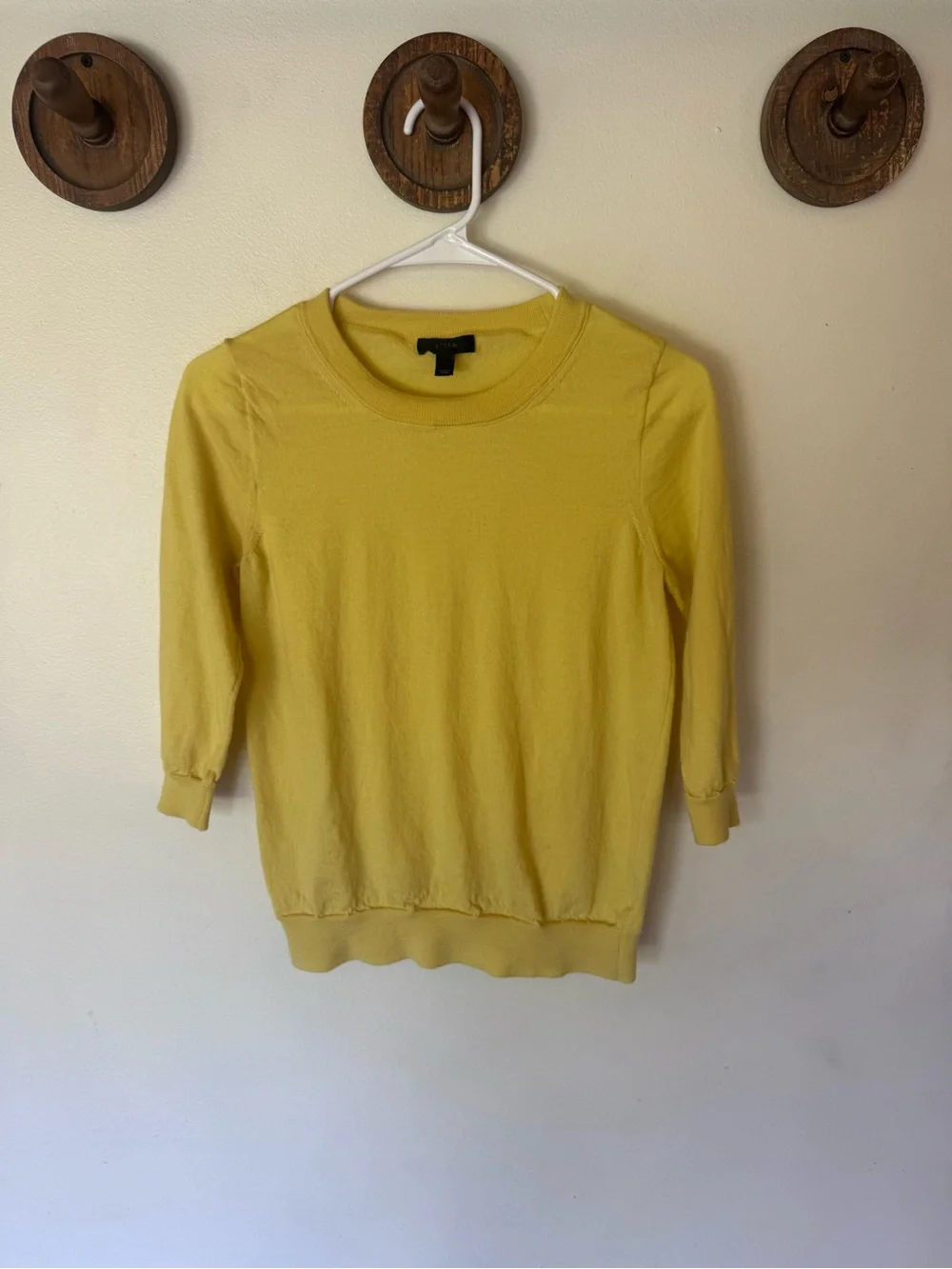 J. Crew Bright Yellow merino wool 3/4 sleeve Crewneck Sweater small